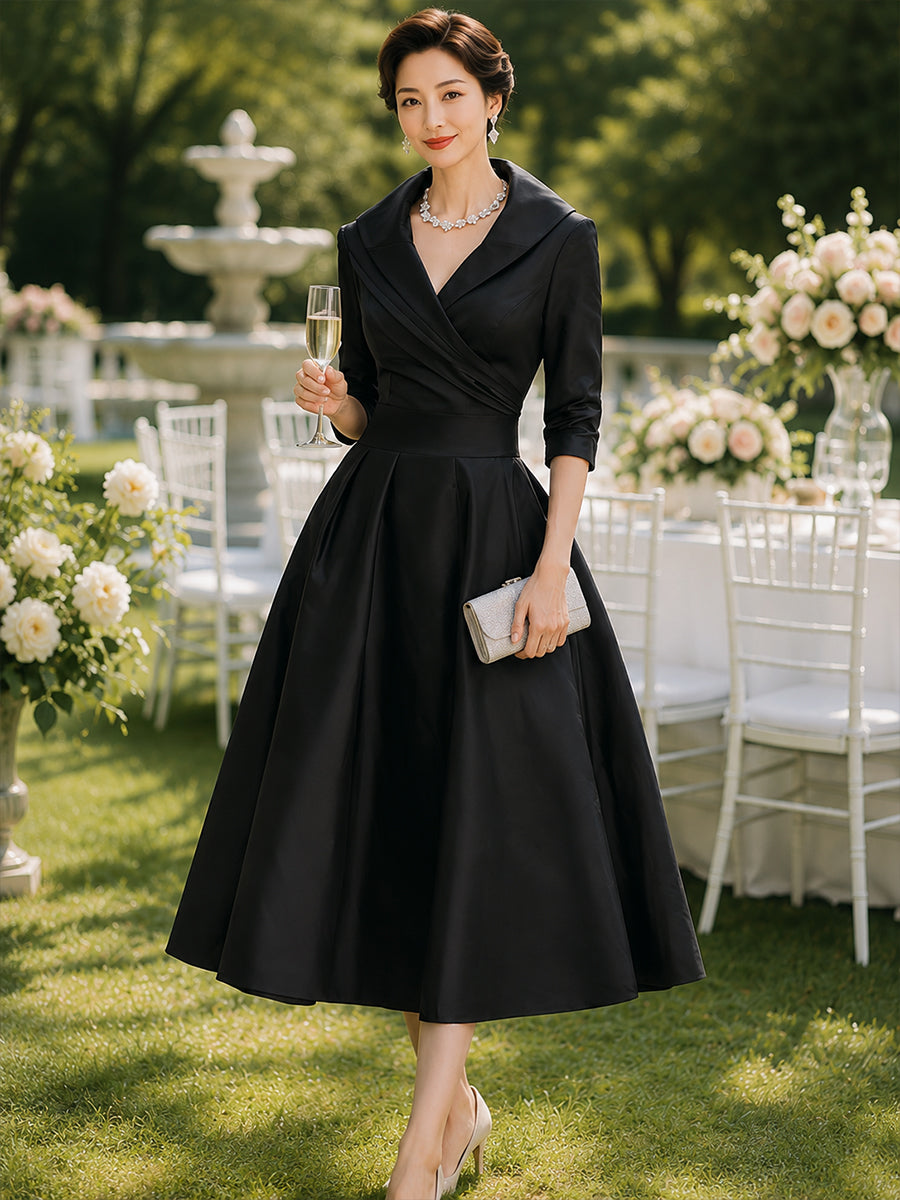 Vestido midi de satén de inspiración vintage con cuello drapeado