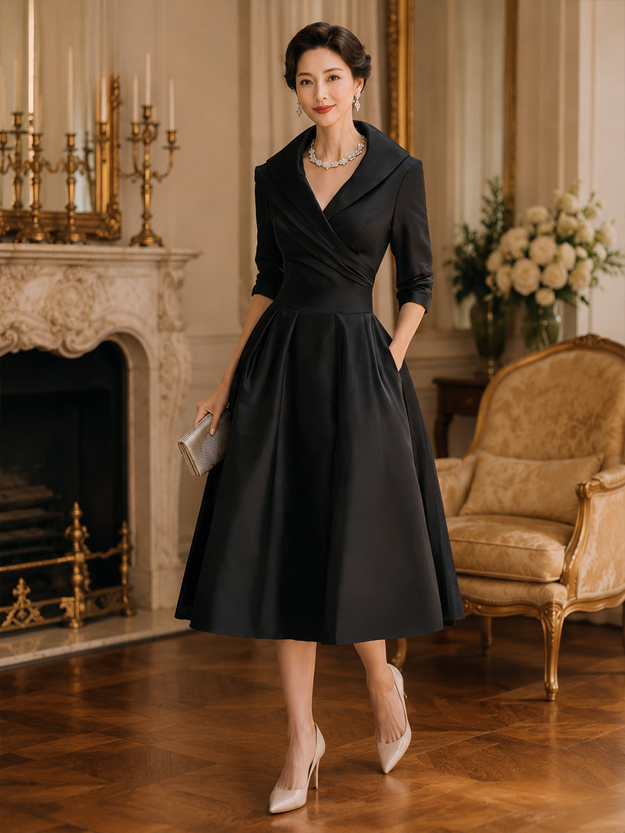 Vestido midi de satén de inspiración vintage con cuello drapeado