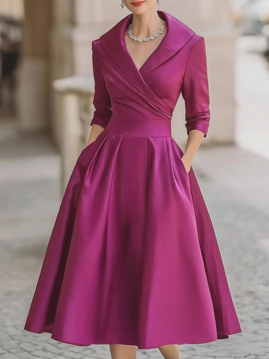 Vestido midi de satén de inspiración vintage con cuello drapeado