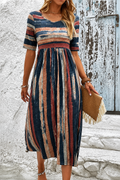 María™ | Vestido midi a rayas que cubre el abdomen
