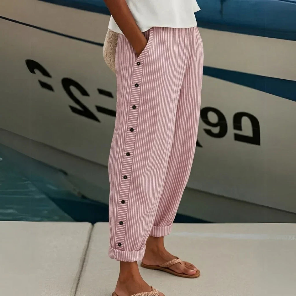 Isabel | Pantalón Recto Rayas Botones